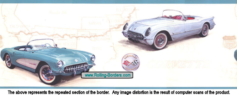 1953 1957 Route 66 Chevy Corvette Car Wallpaper Border